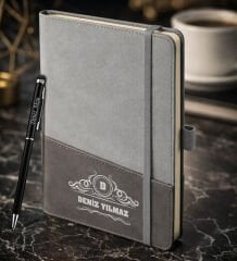 BK Gift Kişiye Özel Gri Termo Deri Defter ve Touchpen Kalem Seti -15,  Kurumsal ve Özel Hediye, Yeni İş Hediyesi