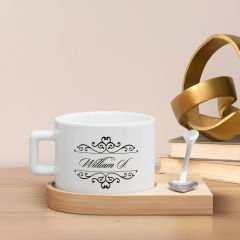 BK Gift Kişiye Özel İsimli Ahşap Altlıklı Seramik Fincan-6 , Meslek Hediyesi, Yeni İş Hediyesi