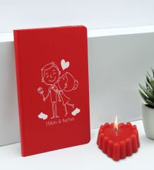 BK Gift Sevgililere Özel İsimli Kırmızı Defter ve Kokulu Kalp Mum Hediye Seti-6, Sevgiliye Hediye, Sevgililer Günü