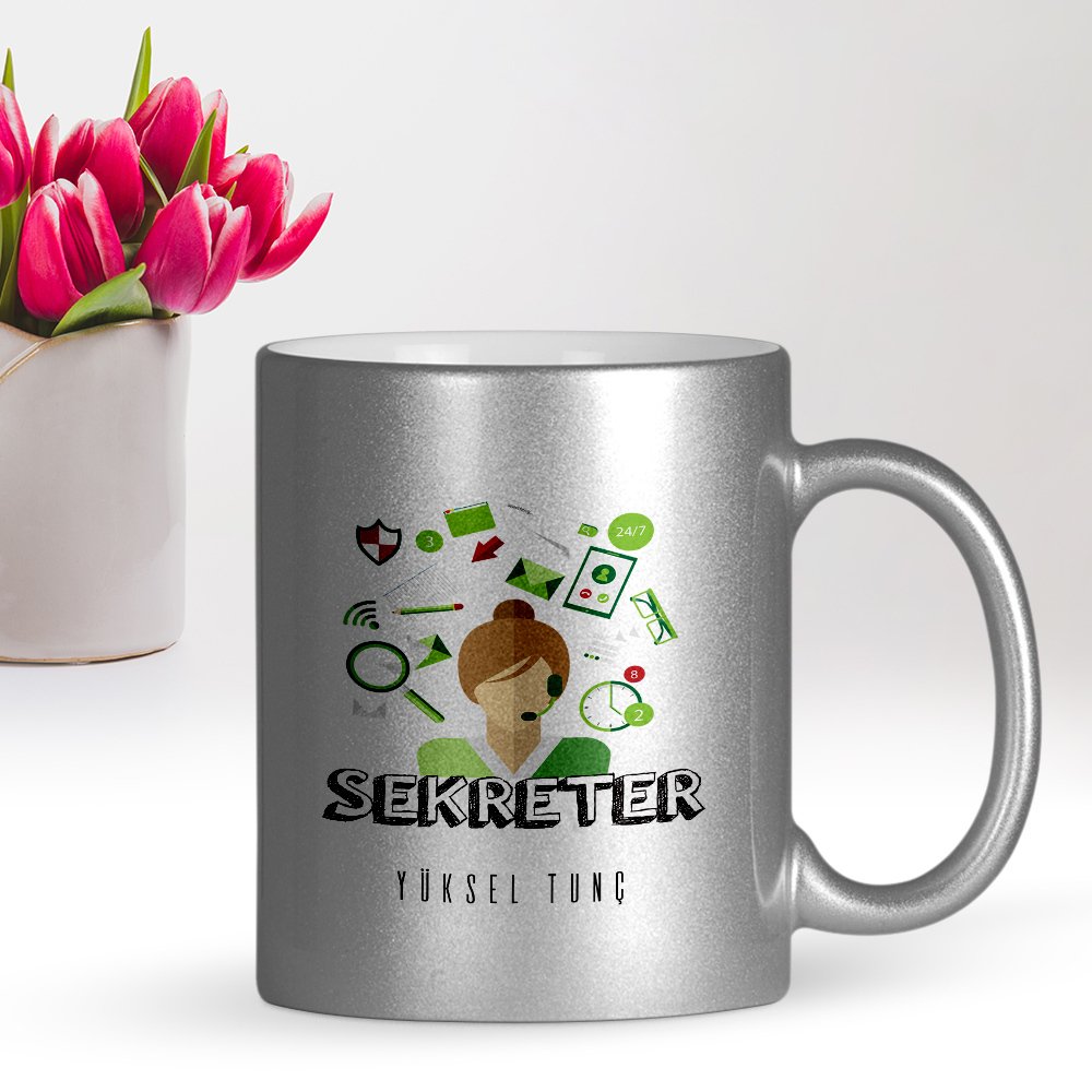 Kişiye Özel Mesleki Sekreter Gümüş Yaldızlı Kupa Bardak