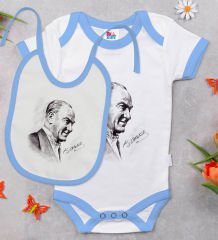 BK Kids Atatürk Temalı Mavi Bebek Body Zıbın ve Mama Önlüğü Hediye Seti-10