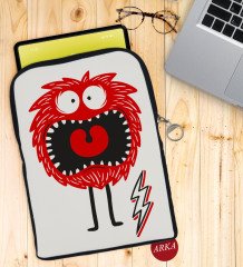 BK Gift Sevimli Canavar Tasarımlı Taşınabilir Koruyucu Tablet Kılıfı & Organizer Çanta - Siyah-1