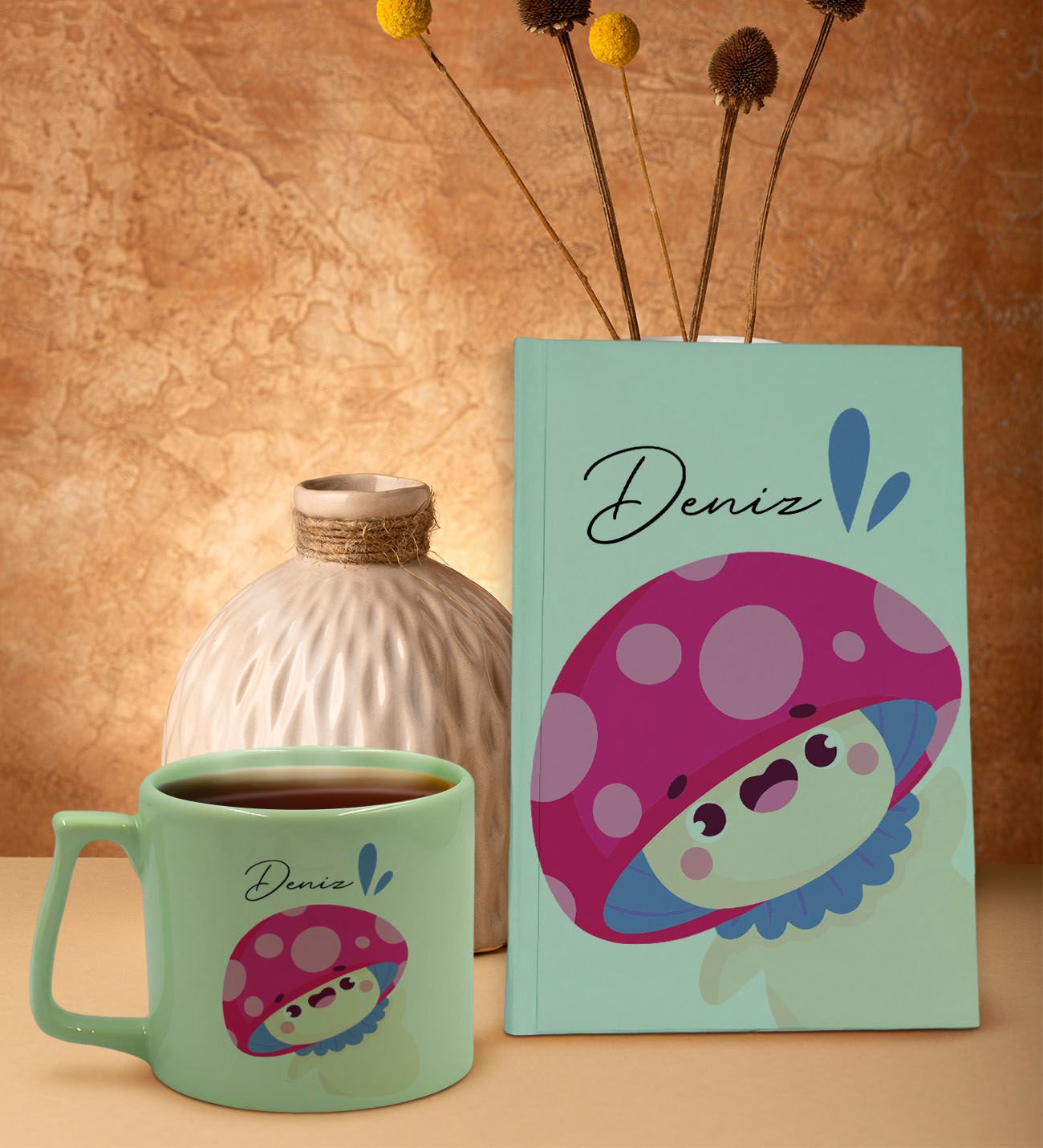 BK Gift Kişiye Özel İsimli Yeşil Sert Kapaklı Defter ve Middle Kupa Seti, Arkadaşa Hediye, Yeni İş Hediyesi, Doğum Günü Hediyesi-17