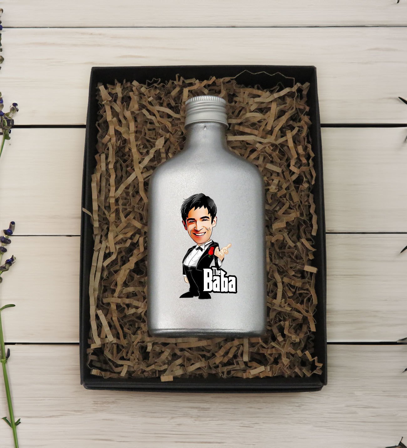 BK Gift Kişiye Özel The Baba Karikatürlü Gümüş Tasarım Cam Şişede 200 ml Kolonya-3, Babaya Hediye, Babalar Günü Hediyeleri, Hediyelik Baskılı Kolonya