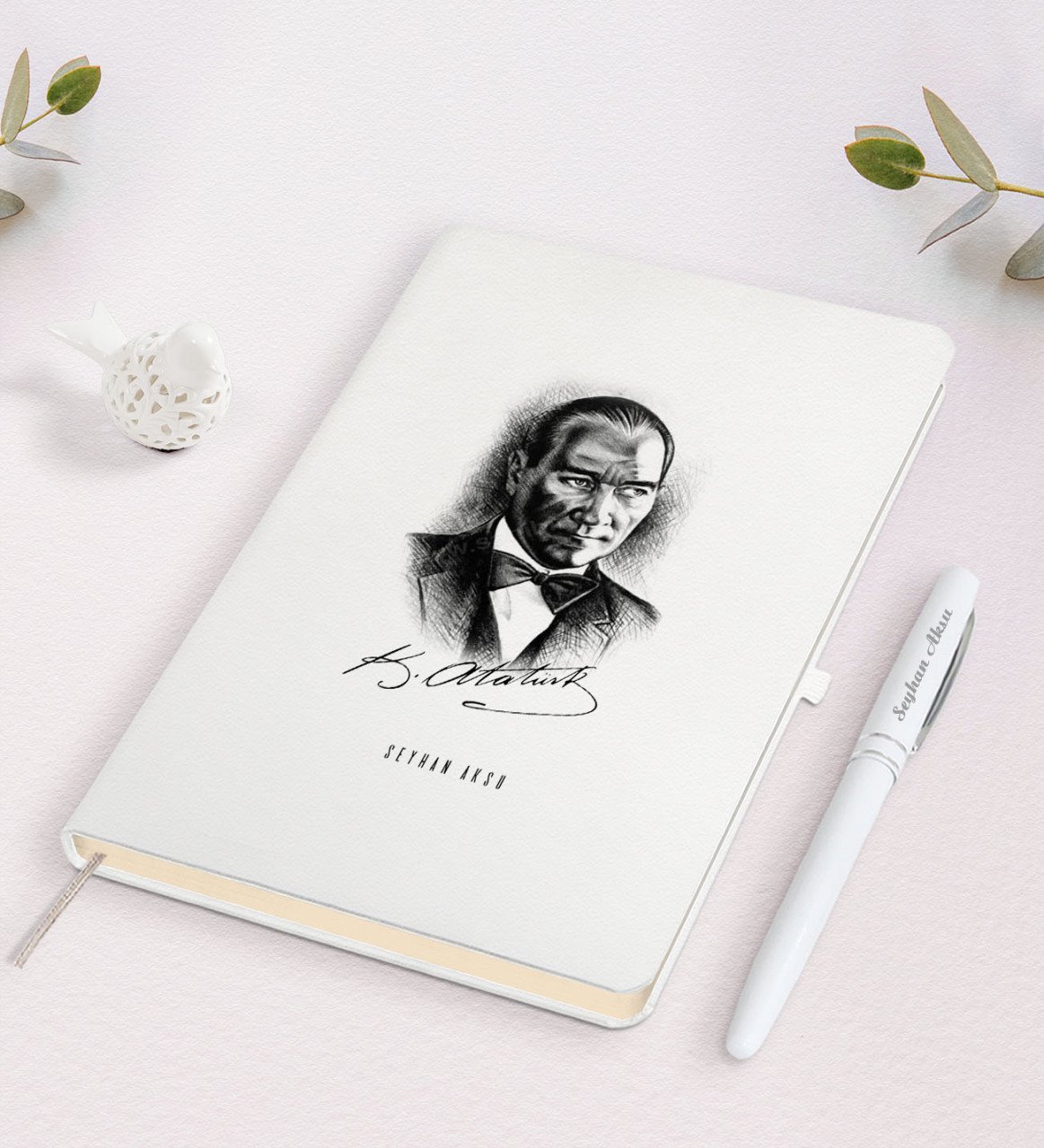 Kişiye Özel Atatürk Temalı Beyaz Defter ve Kalem Hediye Seti-14