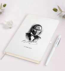 Kişiye Özel Atatürk Temalı Beyaz Defter ve Kalem Hediye Seti-14