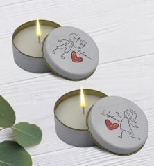 BK Gift Kişiye Özel Çift Tasarımlı 2’li Beyaz Metal Kutuda Kokulu Mum Hediye Seti - 4, Ev Hediyesi, Sevgiliye, Arkadaşa Hediye, Kokulu Mum