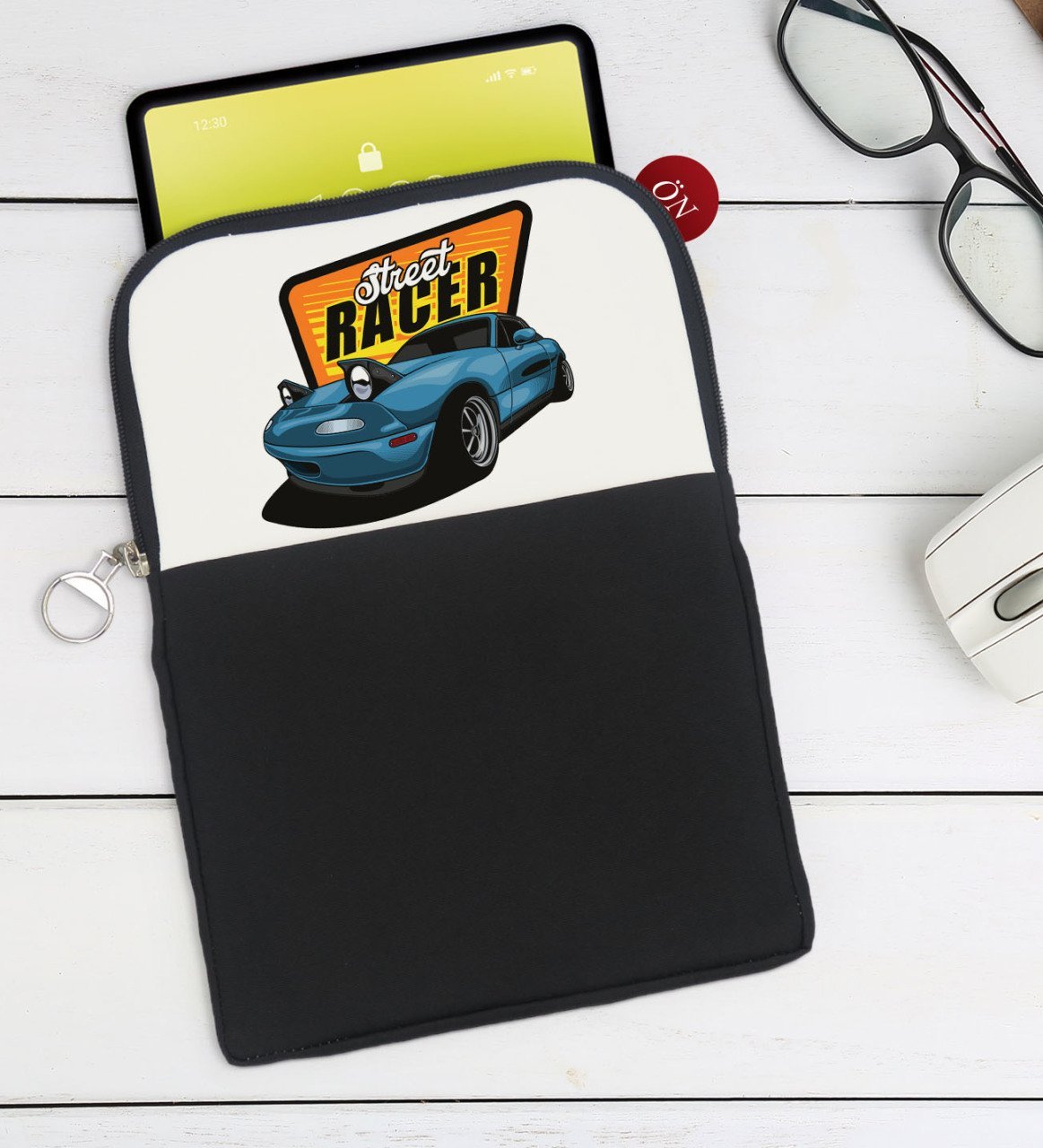 BK Gift Street Racer Tasarımlı Taşınabilir Koruyucu Tablet Kılıfı & Organizer Çanta - Siyah-1
