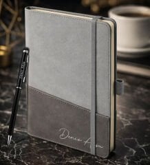 BK Gift Kişiye Özel Gri Termo Deri Defter ve Touchpen Kalem Seti -17,  Kurumsal ve Özel Hediye, Yeni İş Hediyesi
