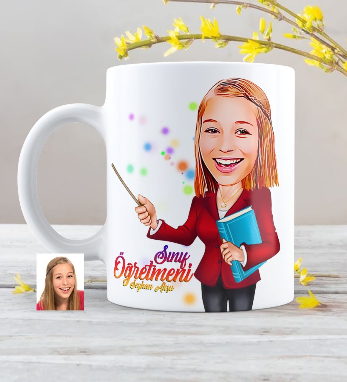 Kişiye Özel Bayan Öğretmen Karikatürlü Beyaz Kupa Bardak - 3