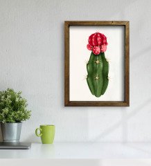 BK Gift Kaktüs Tasarımlı Doğal Masif Ahşap Çerçeveli Tablo 30x40cm-19