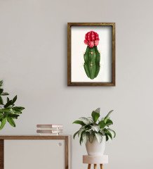 BK Gift Kaktüs Tasarımlı Doğal Masif Ahşap Çerçeveli Tablo 30x40cm-19