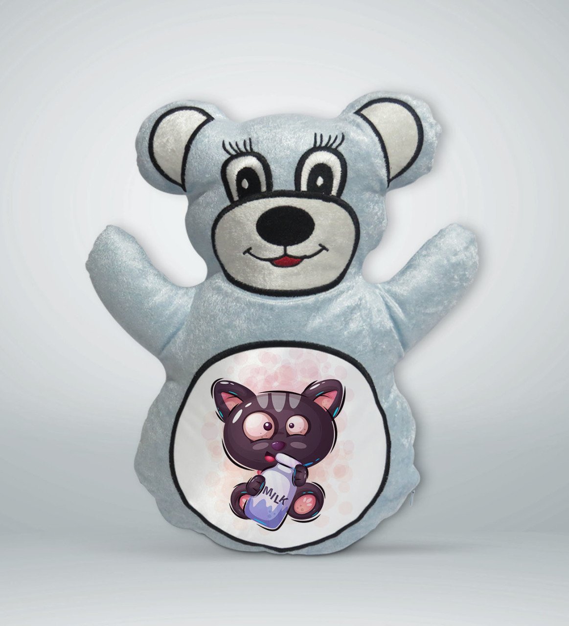 BK Gift Sevimli Sevimli Kedi Tasarımlı Mavi Ayıcık Yastık-2