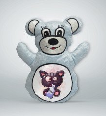 BK Gift Sevimli Sevimli Kedi Tasarımlı Mavi Ayıcık Yastık-2
