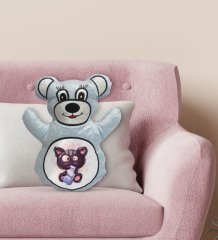 BK Gift Sevimli Sevimli Kedi Tasarımlı Mavi Ayıcık Yastık-2