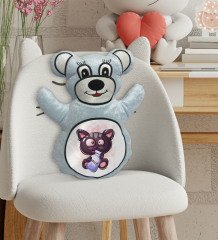 BK Gift Sevimli Sevimli Kedi Tasarımlı Mavi Ayıcık Yastık-2