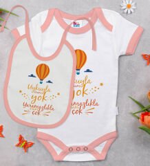 BK Kids Uykuyla Aram Yok Tasarımlı Pembe Bebek Body Zıbın ve Mama Önlüğü Hediye Seti-1