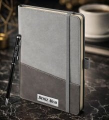 BK Gift Kişiye Özel Gri Termo Deri Defter ve Touchpen Kalem Seti -18,  Kurumsal ve Özel Hediye, Yeni İş Hediyesi