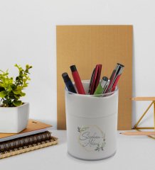BK Gift Kişiye Özel Çiçek Tasarımlı Beyaz Defter Kalem ve Kalemlik Hediye Seti - Model 11