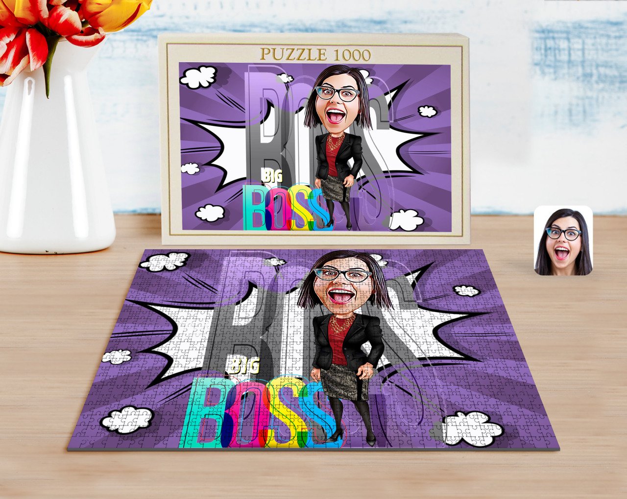 Kişiye Özel Kadın Big Boss Karikatürlü 1000 Parça Profesyonel Puzzle-1
