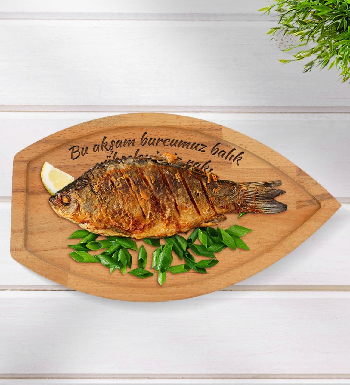 Kişiye Özel Kayık Tasarımlı Doğal Masif Ahşap Yemek Sunum Tabağı