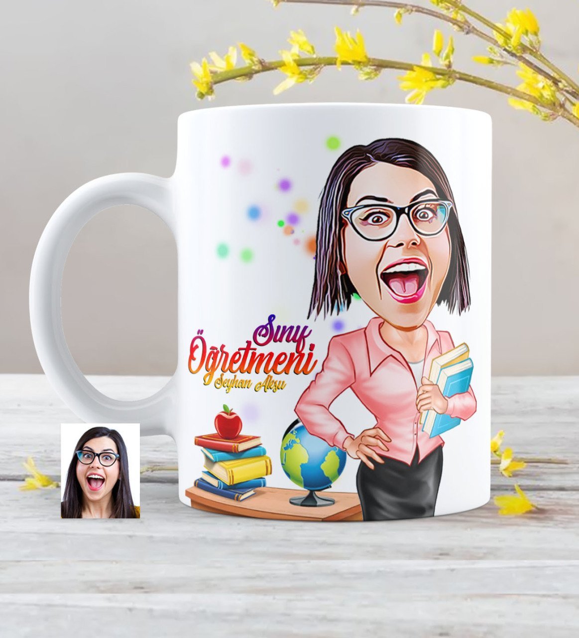 Kişiye Özel Bayan Öğretmen Karikatürlü Beyaz Kupa Bardak - 5