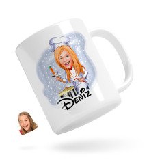 Kişiye Özel Kadın Chef Karikatürlü Beyaz Kupa Bardak-1