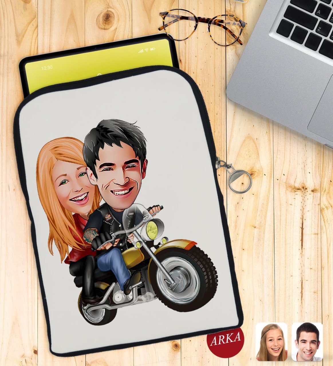 Kişiye Özel Sevgililer Karikatürlü Taşınabilir Koruyucu Tablet Kılıfı & Organizer Çanta - Siyah-17