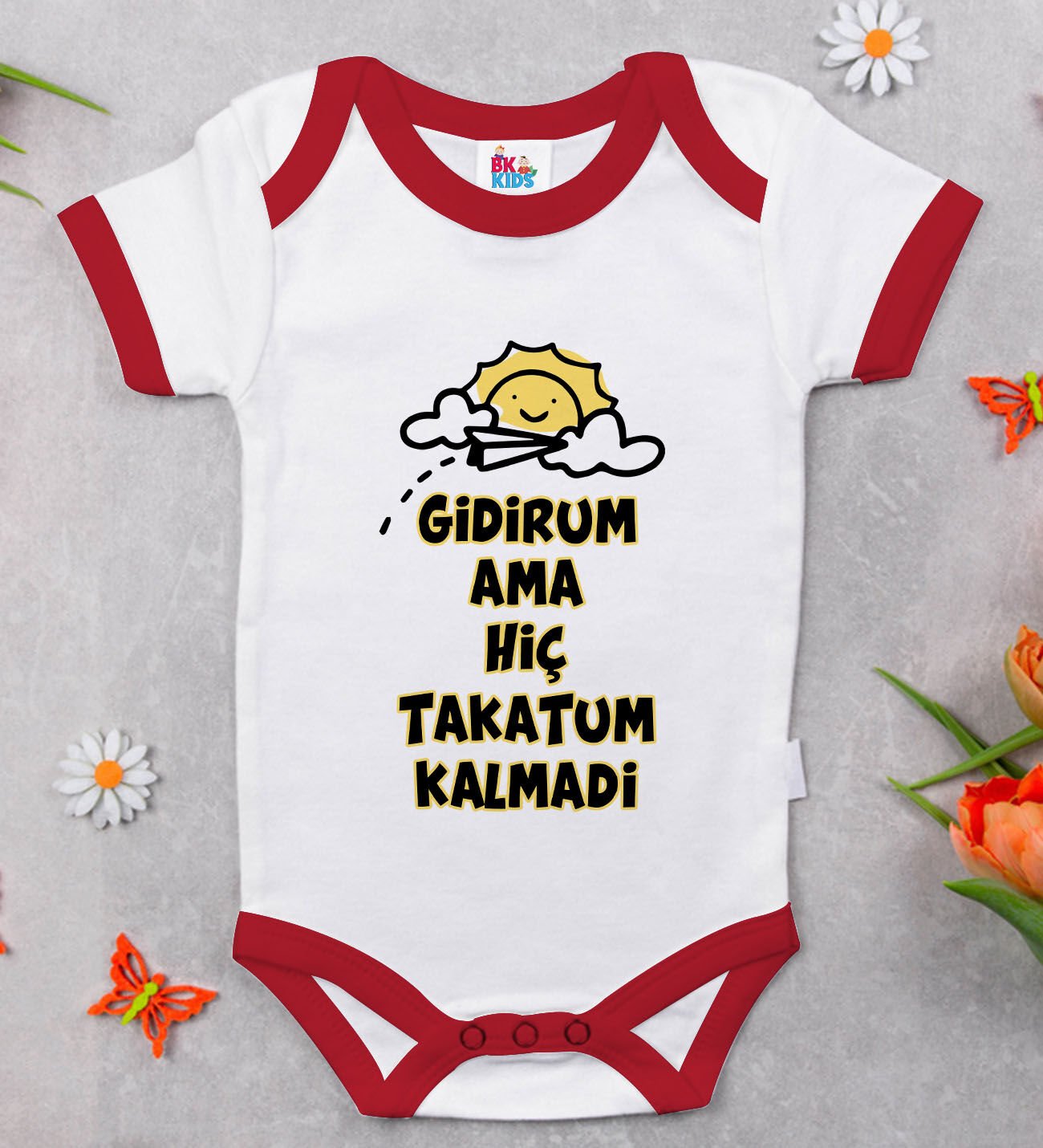 BK Kids Takatum Kalmadi Tasarımlı Kırmızı Bebek Body Zıbın-1