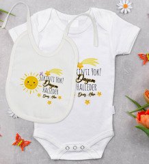 BK Kids Kişiye Özel Sıkıntı Yok Dayım Halleder Tasarımlı Bebek Body Zıbın ve Mama Önlüğü Hediye Seti - Model 1