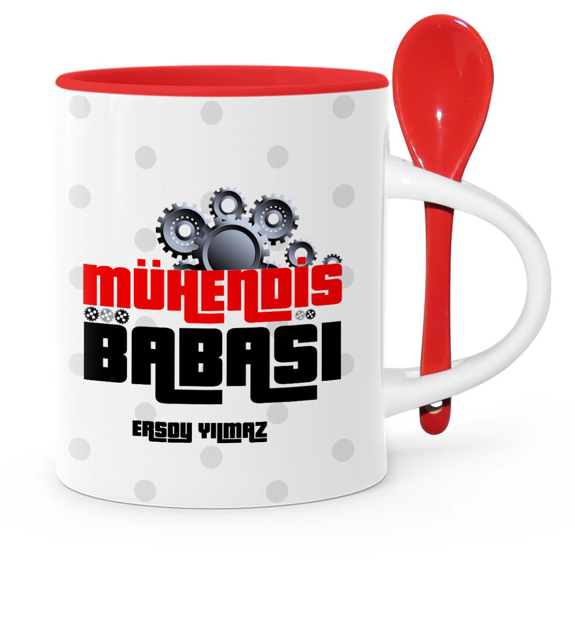 Babalar Gününe Özel Mühendis Babası Kırmızı Kaşıklı Kupa Bardak - 1