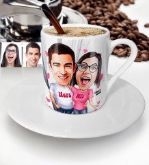 Kişiye Özel Sevgililer Karikatür Türk Kahvesi Fincanı - 5