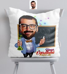 Kişiye Özel Bay Kimya Öğretmeni Karikatürlü Saten Yastık - 1