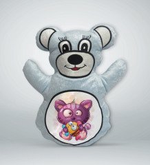 BK Gift Sevimli Sevimli Kedi Tasarımlı Mavi Ayıcık Yastık-5
