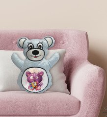 BK Gift Sevimli Sevimli Kedi Tasarımlı Mavi Ayıcık Yastık-5