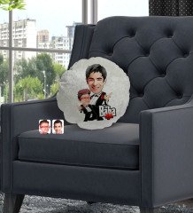 Kişiye Özel Godfather Baba Oğul Karikatürlü Yuvarlak Dekoratif Kırlent Yastık-1