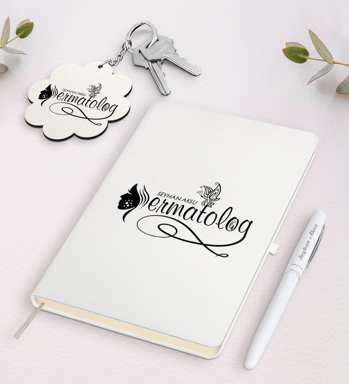 Kişiye Özel Dermatolog Beyaz Defter Kalem Ve Anahtarlık Hediye Seti-1