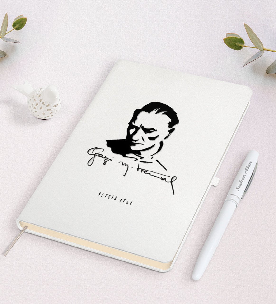 Kişiye Özel Atatürk Temalı Beyaz Defter ve Kalem Hediye Seti-19