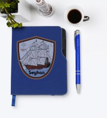 Kişiye Özel Gemi Tasarımlı Lacivert Termo Deri Defter Kalem Seti-3