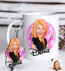 Kişiye Özel Kadın Güzellik Uzmanı Karikatürlü Beyaz Kupa ve Anahtarlık Hediye Seti-3