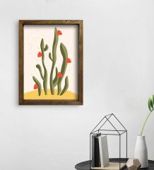 BK Gift Kaktüs Tasarımlı Doğal Masif Ahşap Çerçeveli Tablo 30x40cm-22