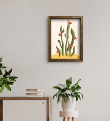 BK Gift Kaktüs Tasarımlı Doğal Masif Ahşap Çerçeveli Tablo 30x40cm-22