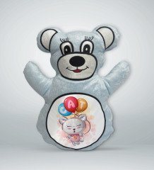 BK Gift Sevimli Sevimli Kedi Tasarımlı Mavi Ayıcık Yastık-6