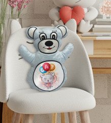 BK Gift Sevimli Sevimli Kedi Tasarımlı Mavi Ayıcık Yastık-6