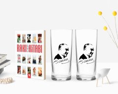 BK Home Renkli Baskılı Atatürk Temalı İkili Rakı Bardağı ve Rakı Cep Kitabı Hediye Seti-26