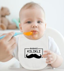 BK Kids Babası Kılıklı Tasarımlı Beyaz Bebek Body Zıbın ve Mama Önlüğü Hediye Seti-1