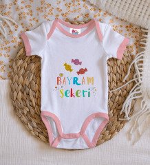 BK Kids Bayram Şekeri Tasarımlı Pembe Bebek Body Zıbın-1