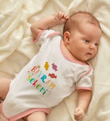 BK Kids Bayram Şekeri Tasarımlı Pembe Bebek Body Zıbın-1