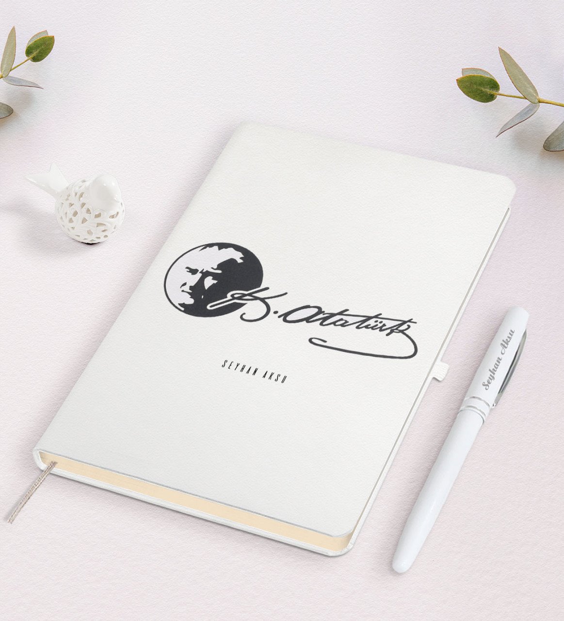 Kişiye Özel Atatürk Temalı Beyaz Defter ve Kalem Hediye Seti-20