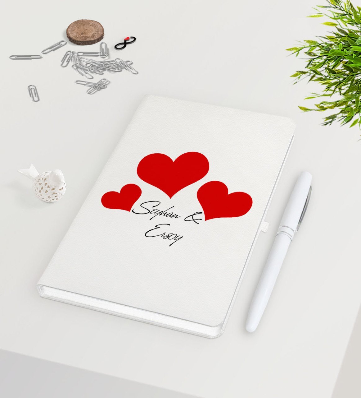 Kişiye Özel Sevgililer Günü Beyaz Defter Kalem Seti-82